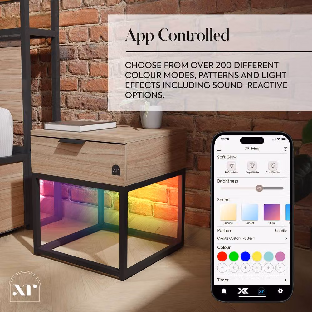 X Rocker Denver Bedside Table with Integrated LED App Control Lights in Light Oak – 3