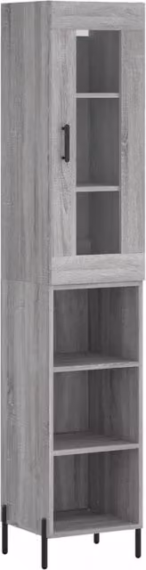 Berkfield Home Grey Sonoma Highboard with Glass Doors and Internal Shelves, W/D/H: 34.5 x 34.5 x 180 cm