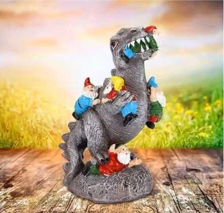 Leaper Garden Dinosaur Eating Statue in Grey, Large – 1