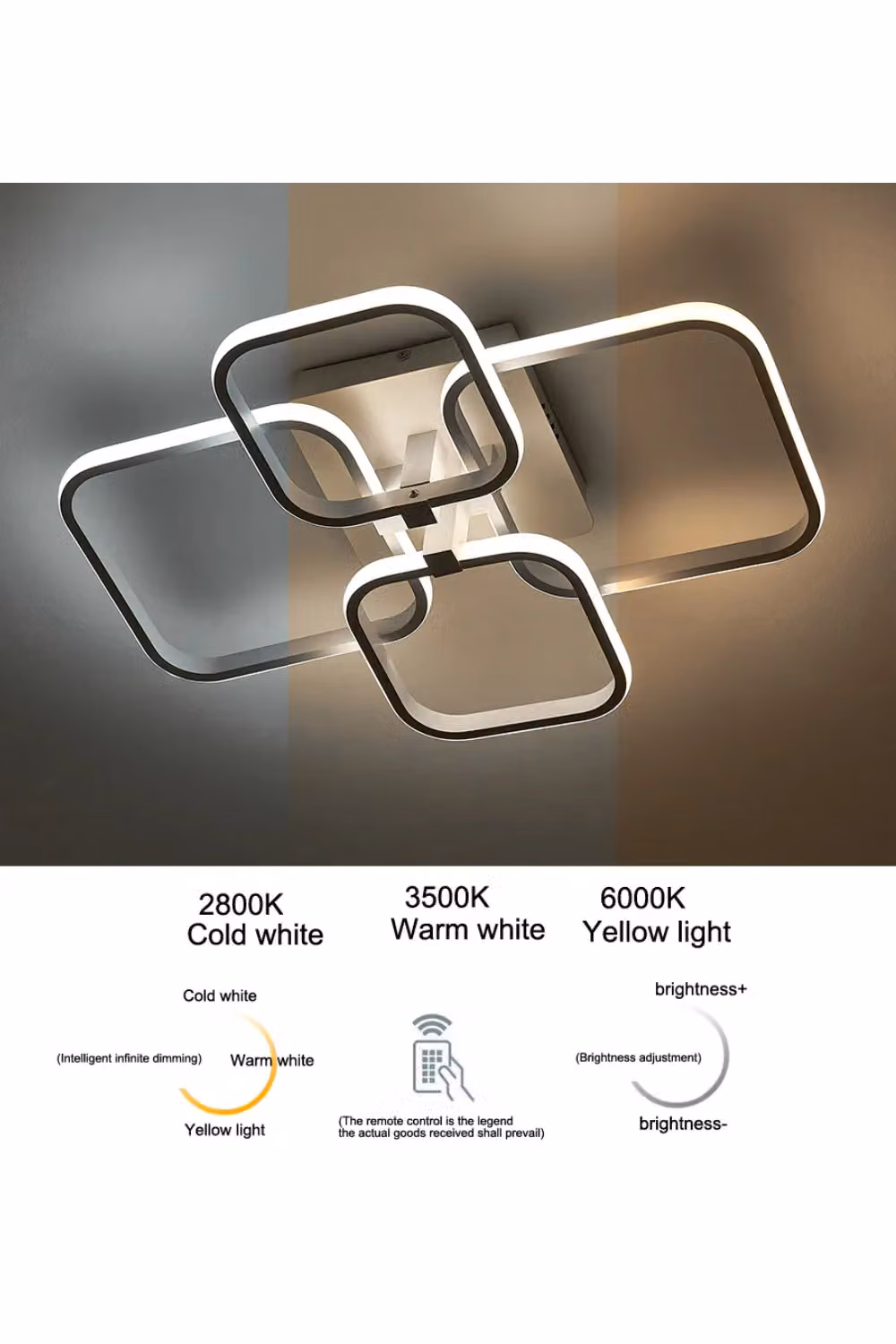 Living and Home Contemporary LED Semi Flush Ceiling Light in White – 3