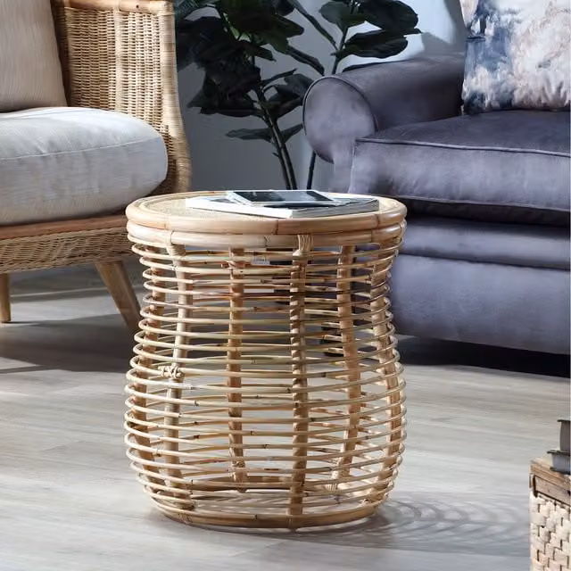 Royal Round Rattan Side Table in Brown, Beige and Multicolour