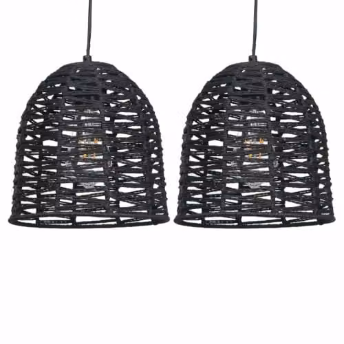 First Choice Lighting Set of 2 Kleo Round Boho Rattan and Paper Pendant Lightshades in Brown and Black – 4