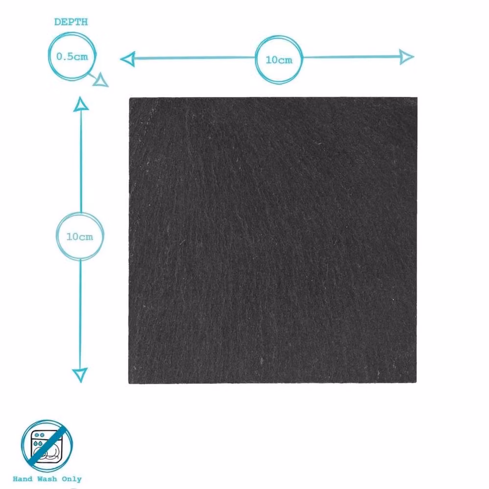 Havendro 12x Linea Square Slate Coaster Set in Black, W: 10 cm – 2