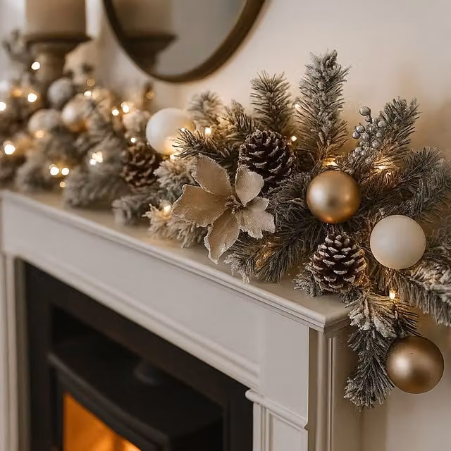 Marco Paul 6ft Artificial Frosted Christmas Garland with Pinecones in Green