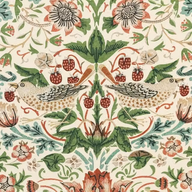 William Morris Strawberry Thief Printed Cotton Fabric in Purple and Multicolour