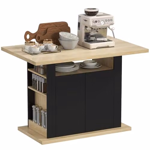 HOMCOM Modern Kitchen Island with Storage Cabinet and Internal Shelves, Black, W/D/H: 110 x 70 x 75.5 cm
