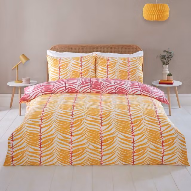 Rapport Home Tropical Trails Reversible Polyester Duvet Cover and Pillowcase Set, Yellow, Pink and White, W/H: 90 x 200 cm