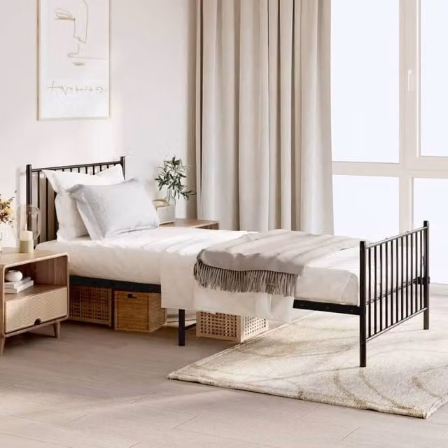 Berkfield Home Metal Bed Frame with Headboard and Footboard, Black, W/D/H: 90 x 200 cm