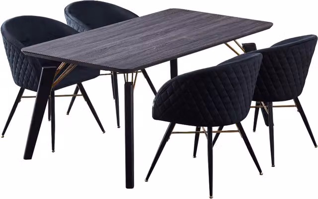Life Interiors Vittorio Cosmo LUX 5 Piece Dining Set with Rectangular Table and 4 Upholstered Chairs in Midnight Blue, Black and Gold
