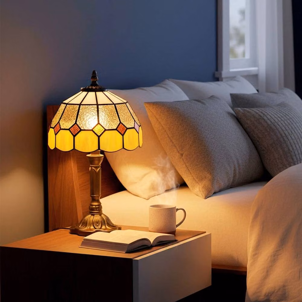 Kelvenix Art Deco Tiffany-Style Glass Table Lamp in Bronze and Yellow – 3