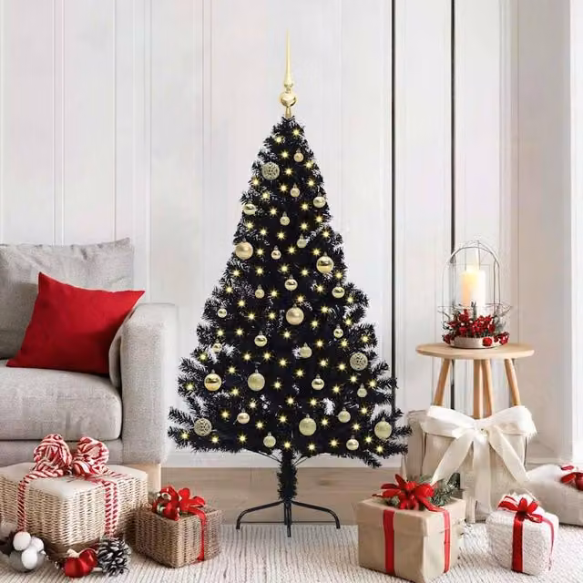 Berkfield Home Artificial Pre-lit Christmas Tree in Black, Height: 150 cm – 1