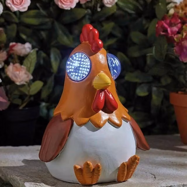 Marco Paul Solar Blinkin Rooster LED Garden Ornament in Brown and Multicolour, Height: 20 cm