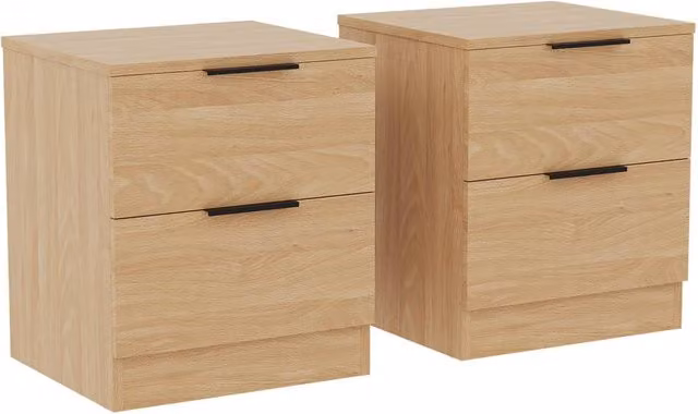 Vida Designs Trega 2 Drawer Bedside Chest Space Saving Unit, Set of 2, Brown