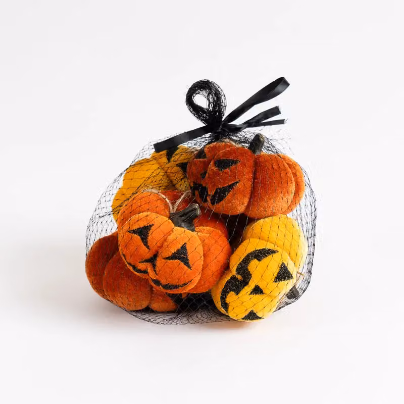 Scottish Everlastings Ltd 6pc Hanging Orange Velvet Pumpkins with Faces – 4