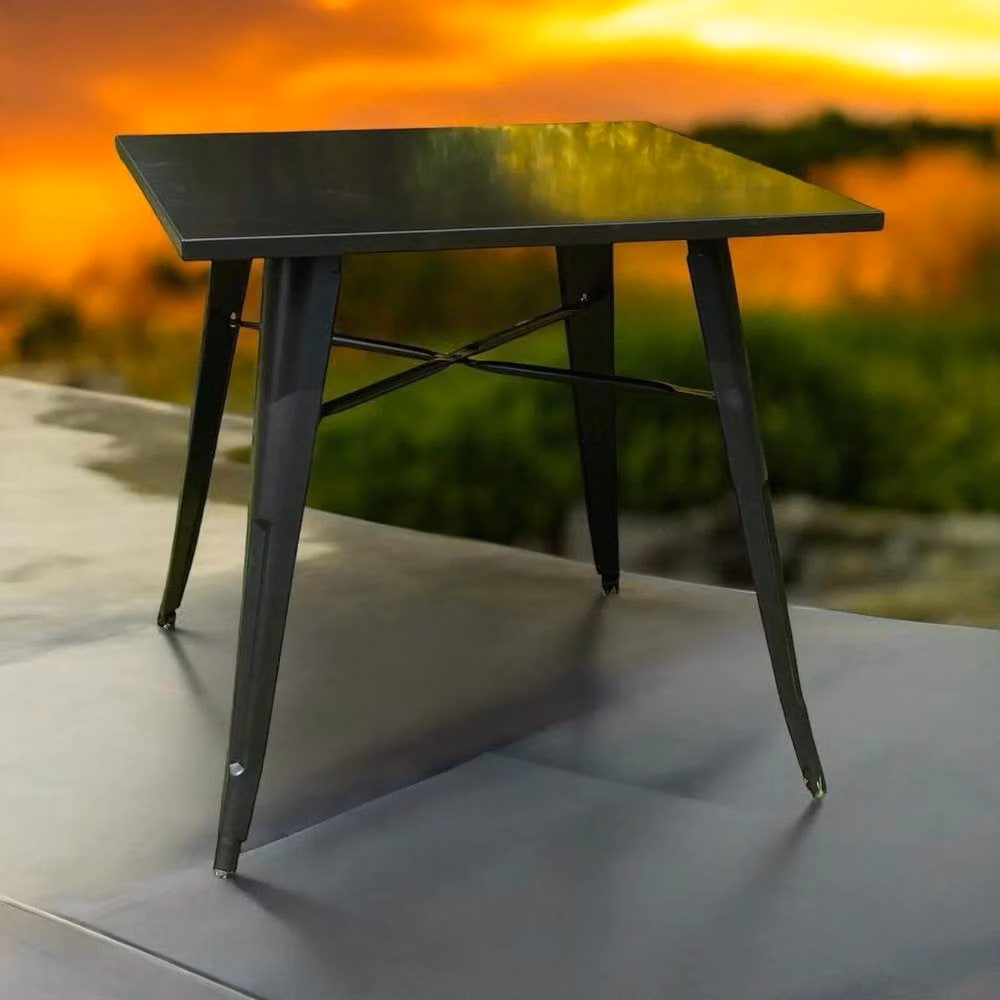 EONLION Black Metal Industrial Breakfast Bistro Cafe Dining Table, W: 80 cm, D: 80 cm, H: 76 cm – 3