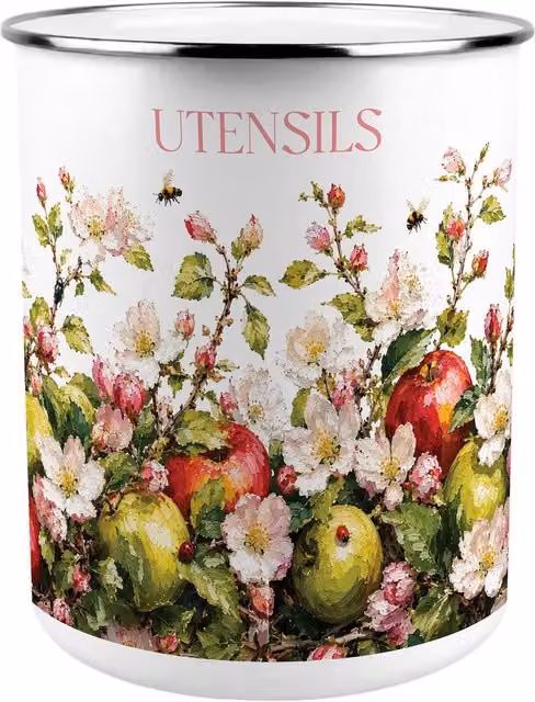 Purely Home Multicoloured Apple Blossoms Kitchen Utensil Holder in Metal and Ceramic