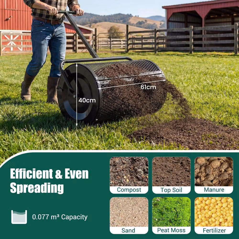 Costway Compost and Peat Moss Spreader Roller with Height-adjustable Handle in Black – 5