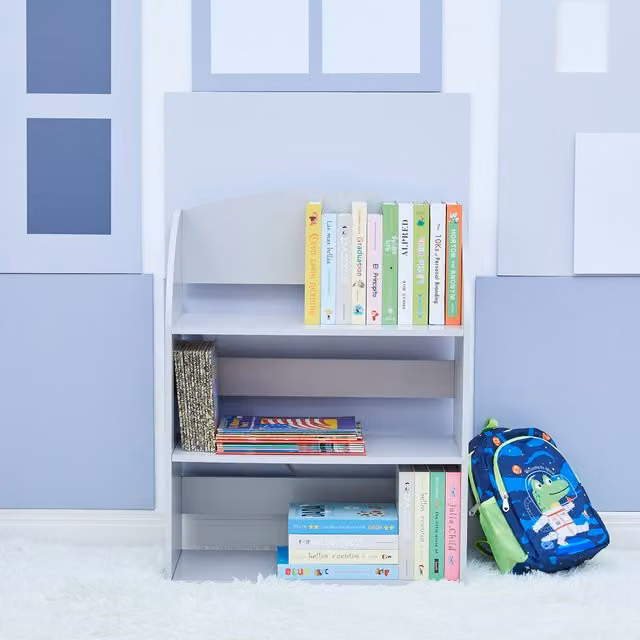 Teamson Kids Wooden 3 Shelf Bookcase Display Storage in Grey