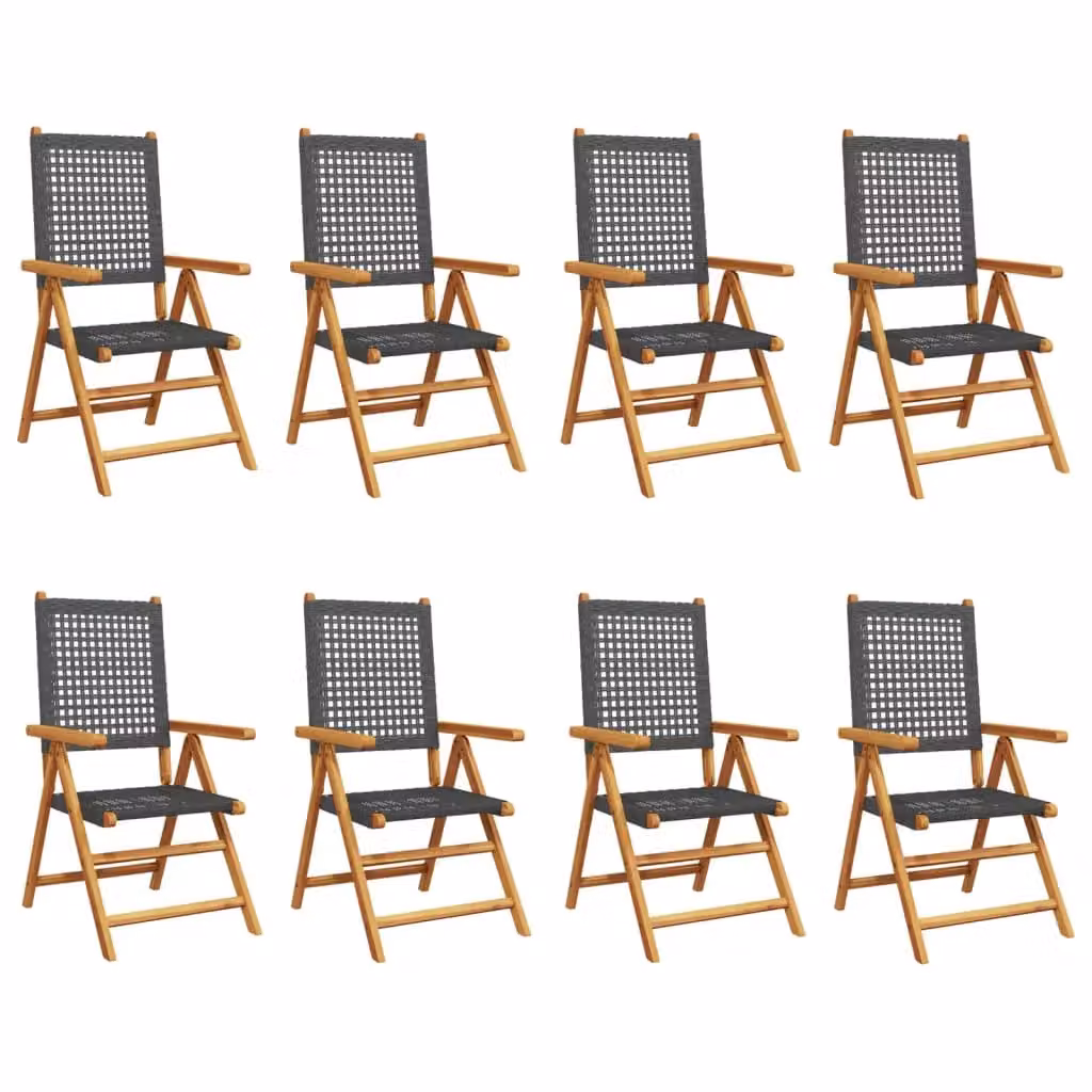 Berkfield Home 8 Piece Reclining Garden Chair Set in Black Poly Rattan and Acacia Wood – 2