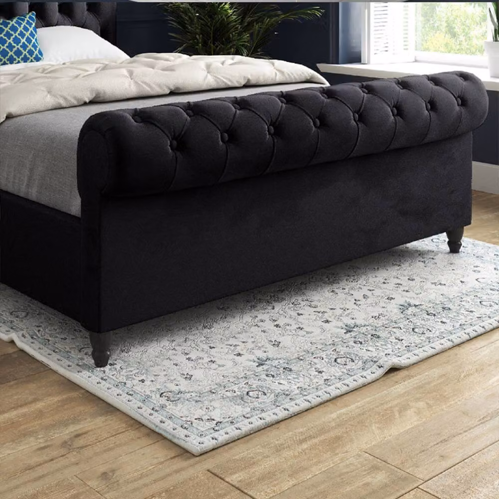 Casani Stourpaine Sleigh Upholstered Bed Frame in Black Soft Velvet, Small Single – 4