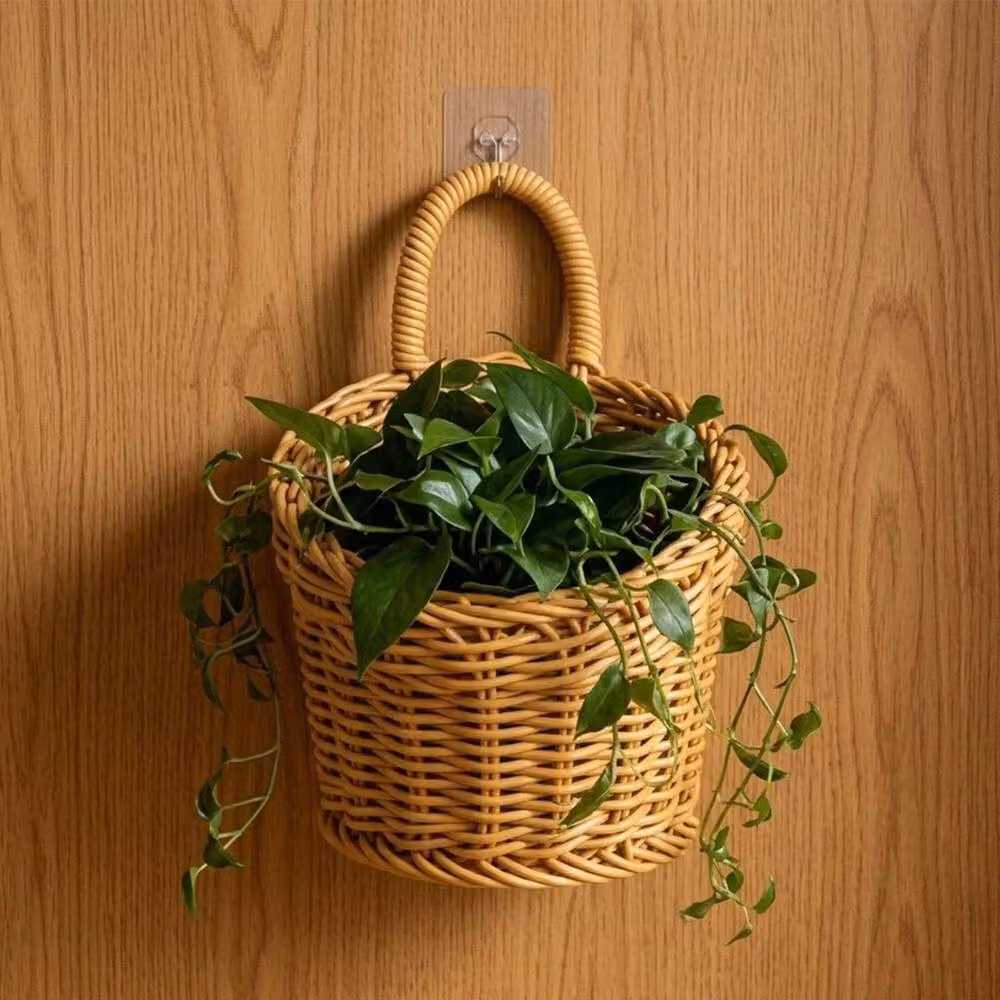 EONLION Set of 3 Brown Woven Rattan Wall Baskets with Handles – 5