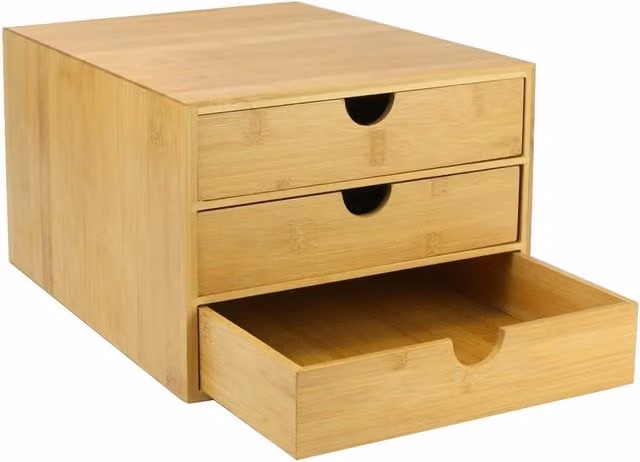 Magna Retail Bamboo 3 Drawer Multi-Compartment Desktop Organiser, Brown, Width: 33.3 cm