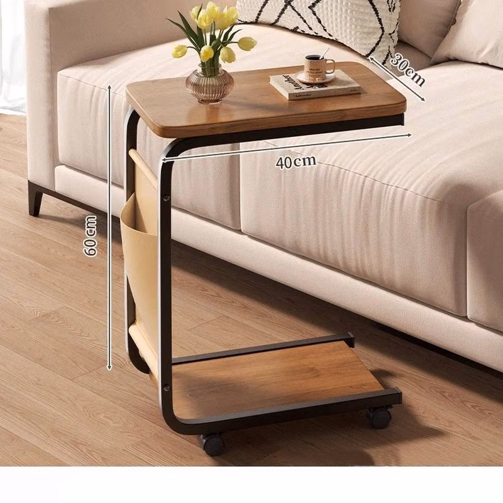 VOGREX C-Shaped Side Table in Brown with Castors, W/D/H: 60 x 40 x 30 cm – 2