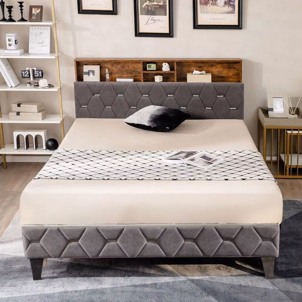 FORGEVIO Upholstered Velvet Platform Bed Frame with Lift Up Base in Grey, Size: Cot, W/D/H: 120 x 60 x 30 cm – 3