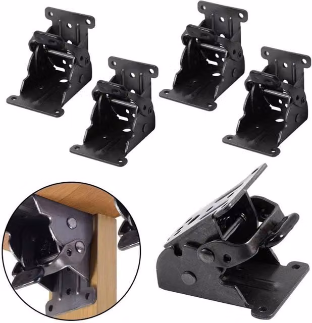 Nordara Set of 4 Black Steel 90 Degree Self-Locking Folding Table Leg Bracket Hinges – 1
