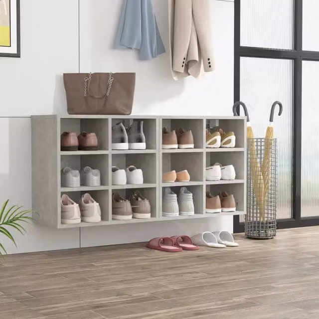 Berkfield Home Set of 2 Wall Mounted Shoe Cabinets in Concrete Grey, W/D/H: 52.5 x 30 x 50 cm