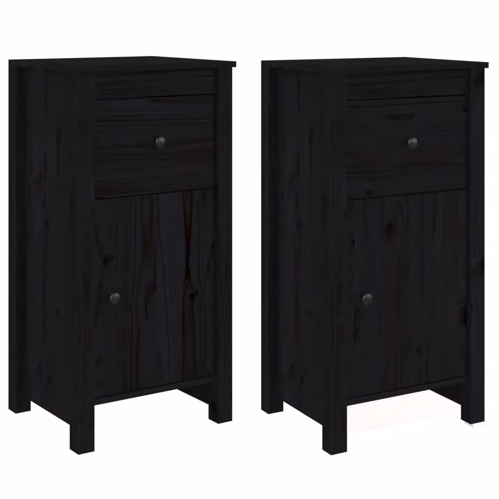 Berkfield Home Set of 2 Black Rustic Solid Wood Pine Sideboards, W/D/H: 40 x 35 x 80 cm – 2