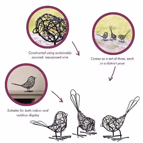 Paper High Set of Three Mini Metal Wire Bird Ornaments in Black – 2