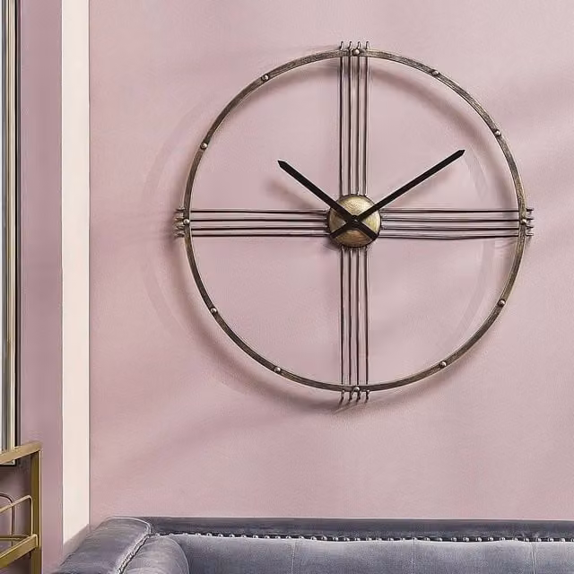 Wyld and Coco Gold Minimalist Round Metal Wall Clock, Diameter: 64 cm