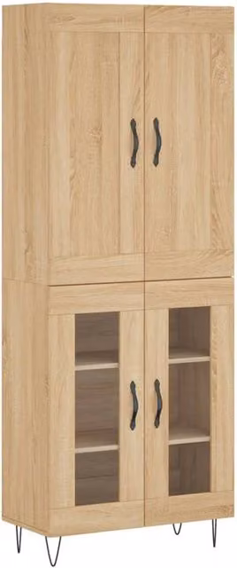 Berkfield Home Sonoma Oak Highboard in Light Brown, W/D/H: 69.5 x 34 x 180 cm