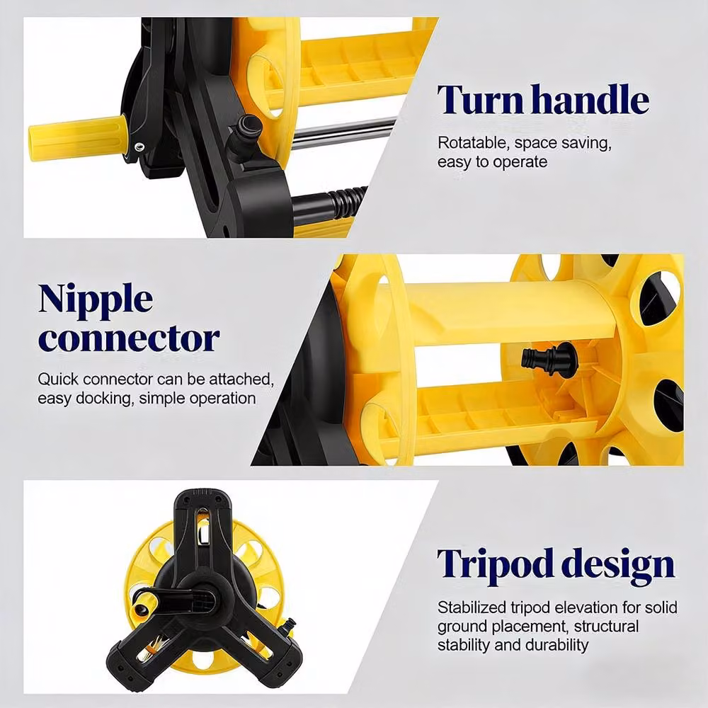 Ventryn Freestanding Garden Hose Pipe Holder Reel in Yellow, Holds up to 50m Hose – 4