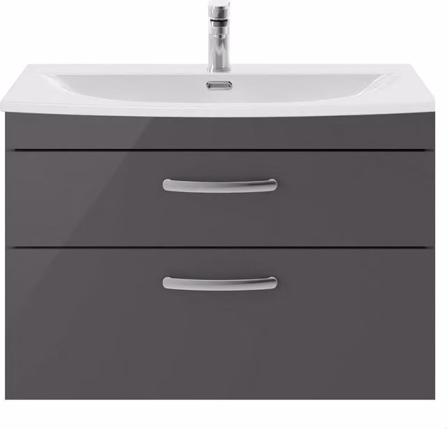 Balterley Millwich 2 Drawer Wall Hung Vanity Basin Unit, Gloss Grey, Width: 80 cm