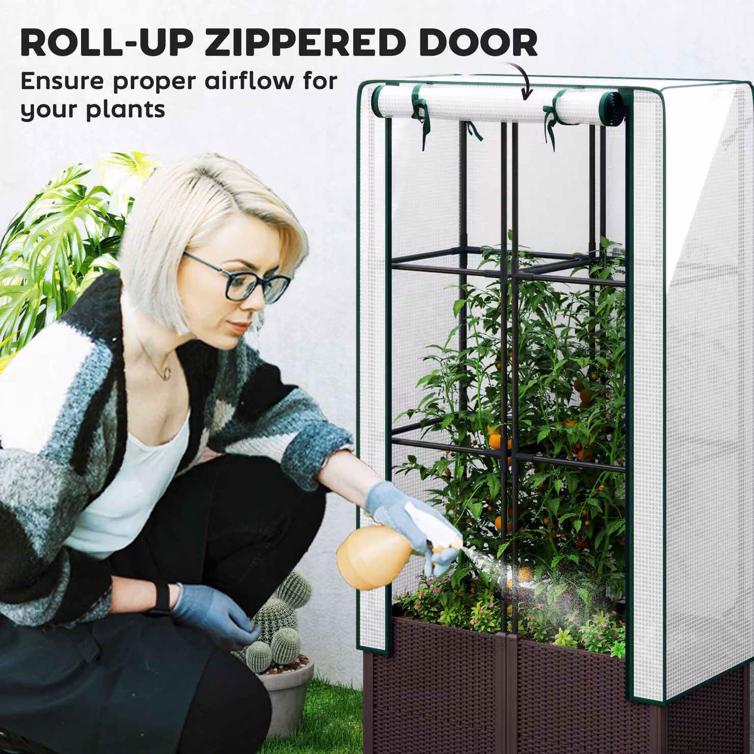 Outsunny Raised Garden Bed with Trellis, Brown Plastic Planter Box for Climbing Plants and Flowers, W/D/H: 80 x 40 x 140 cm – 6