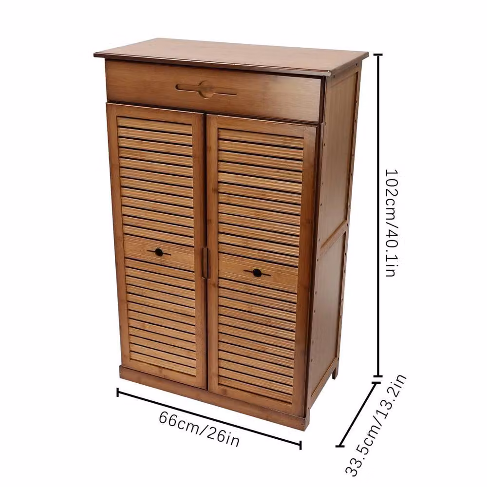 Kelvenix Modern Brown Bamboo Hallway Shoe Rack with Roll Shutter and Internal Drawers – 2