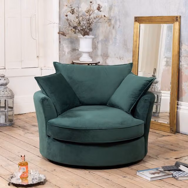 Artemis Home Havana Green Velvet Swivel Base Cuddle Chair