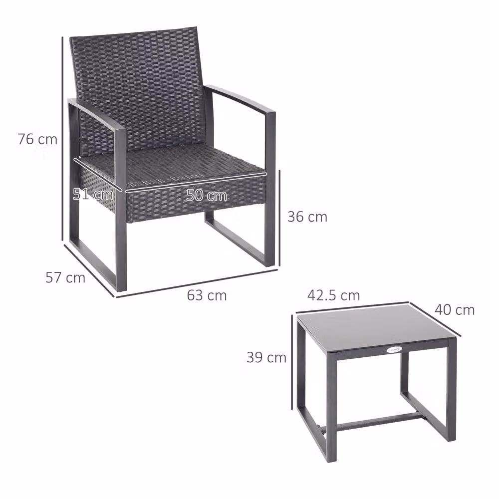 Matteo Grey Rattan Bistro Set with Glass and Metal Accents – 3