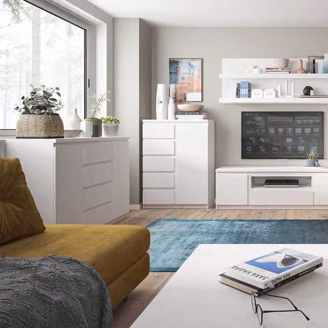 Furniture To Go Fribo Wide Sideboard with 2 Doors and 4 Drawers in White Matt