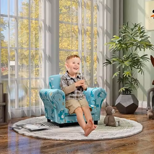 AIYAPLAY Kids Armchair and Stool Set in Blue Cloud Design for Ages 1.5-3 Years – 2