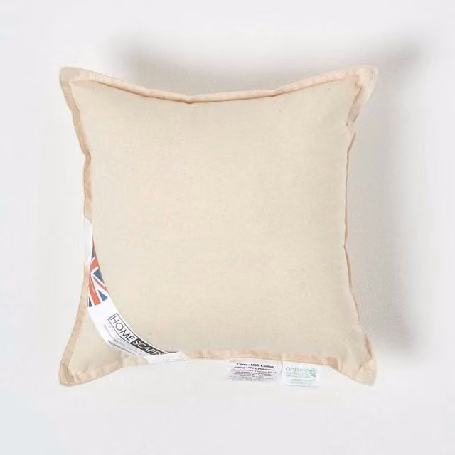 Homescapes Organic Cotton Square Cushion Pad Insert in Beige and Yellow, W/D/H: 30 x 30 x 30 cm
