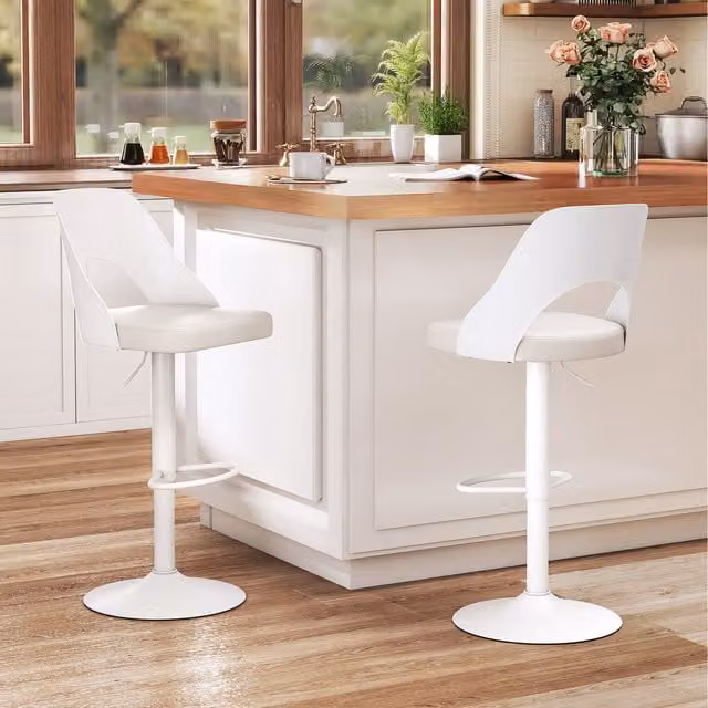 Costway Set of 2 Modern White Upholstered Counter Height Bar Stools