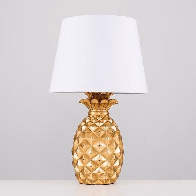 ValueLights Pineapple Pair of Gold and White Table Lamps