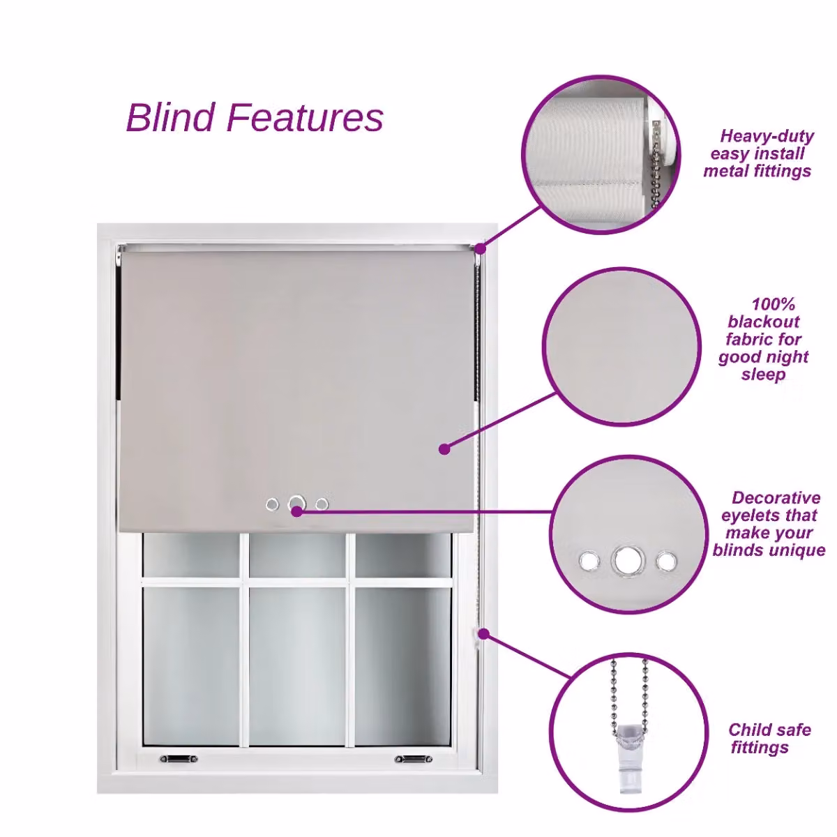 Furnished Dark Grey Blackout Roller Blinds with Thermal Insulation and UV Resistance, Width: 60 cm, Drop: 210 cm – 2