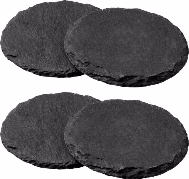 Orsina Set of Four Round Slate Coasters in Grey and White