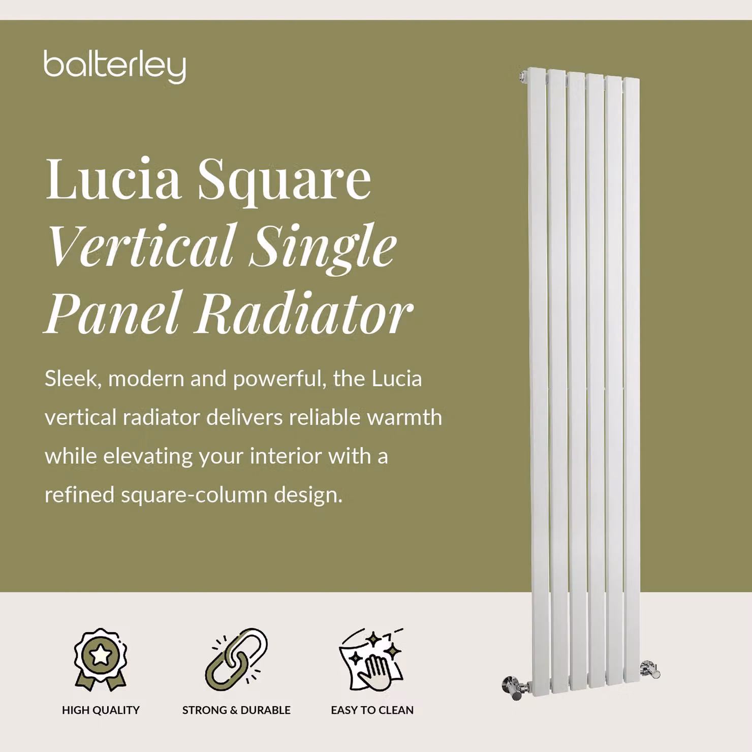 Balterley Lucia Square Vertical Single Panel Radiator, White, H 180 cm x W 35.4 cm – 2