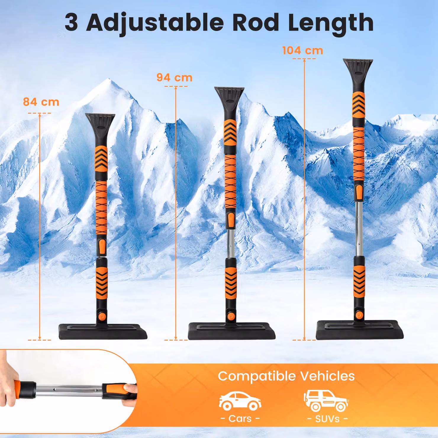 Gymax 2 in 1 Extendable Snow Shovel and Car Windshield Ice Scraper, Orange – 5