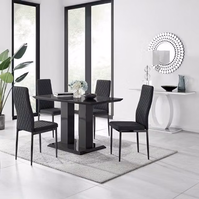 FurnitureboxUK Imperia Black Dining Set with 4 Milan Black Leg Chairs